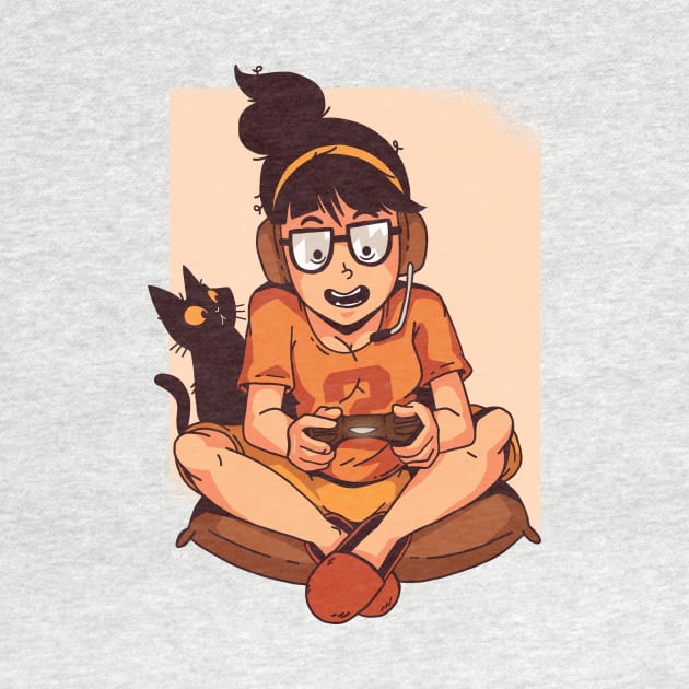 Gamer Girl with Black Cat by boobear247